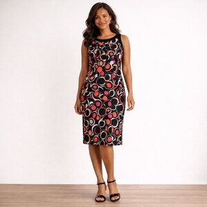 Sandra Darren Dress Womens 10 Pleated A Line Geometric Print Brown Pink Fitted